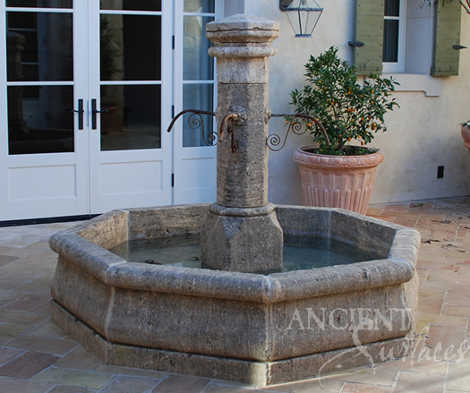 Hexagonal Limestone Antique Fountain