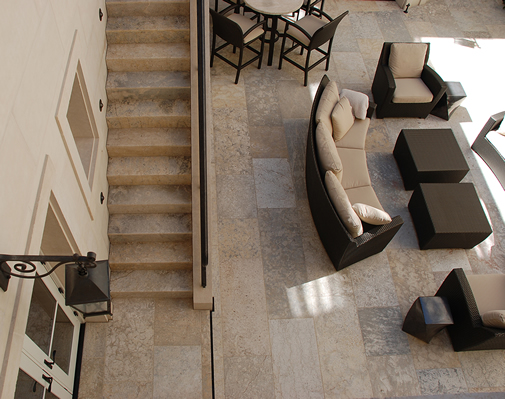 Antique Limestone Floors the Millennium Selection installed in a Newport Beach indoor Patio