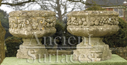 Antique twins rams head stone planters
